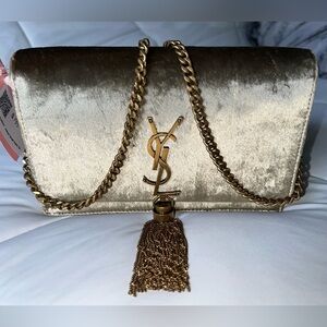 Yves Saint Laurent Gold Velvet Chain Bag